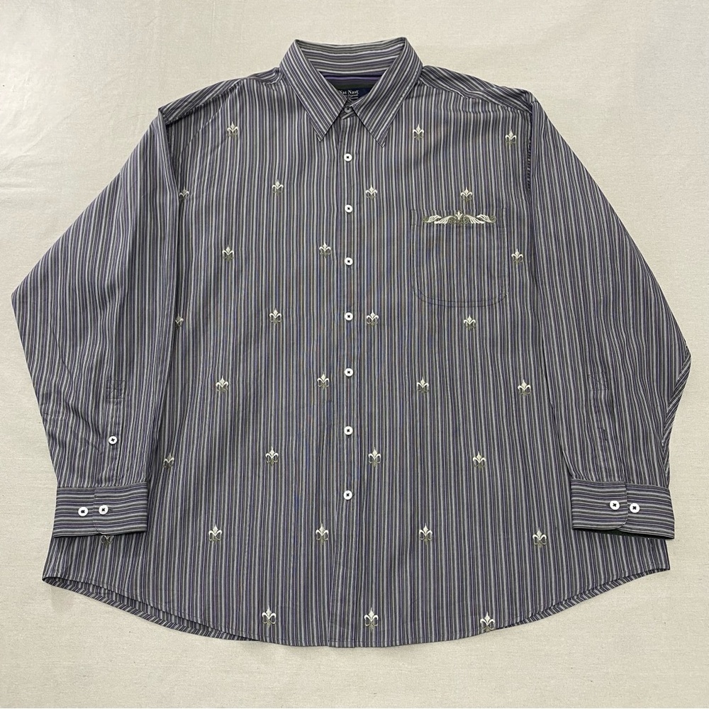 Nat Nast Shirt Mens 2X 2XL Purple Striped Embroidered Luxury Originals Button Up